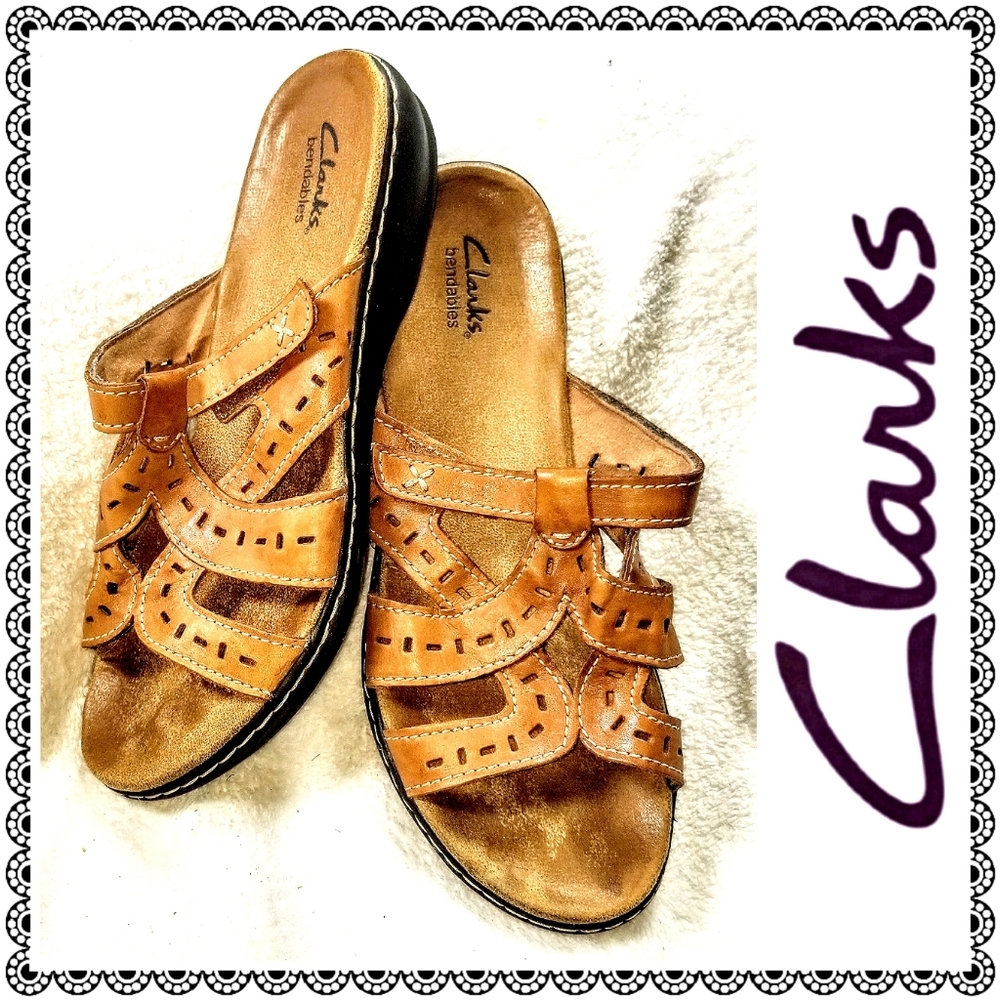 {Clarks} BENDABLES brown leather slip-on sandal 10